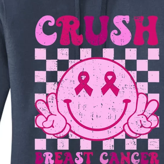 Crush Breast Cancer Awareness Groovy Retro Smile Face Women's Pullover Hoodie