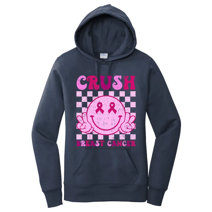 Crush Breast Cancer Awareness Groovy Retro Smile Face Women's Pullover Hoodie