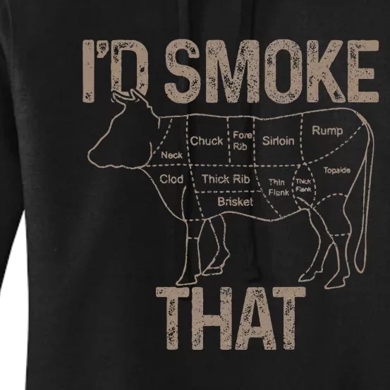 Chef Butcher Cook BBQ Id Smoke That Cow Beef Funny Gift Women's Pullover Hoodie