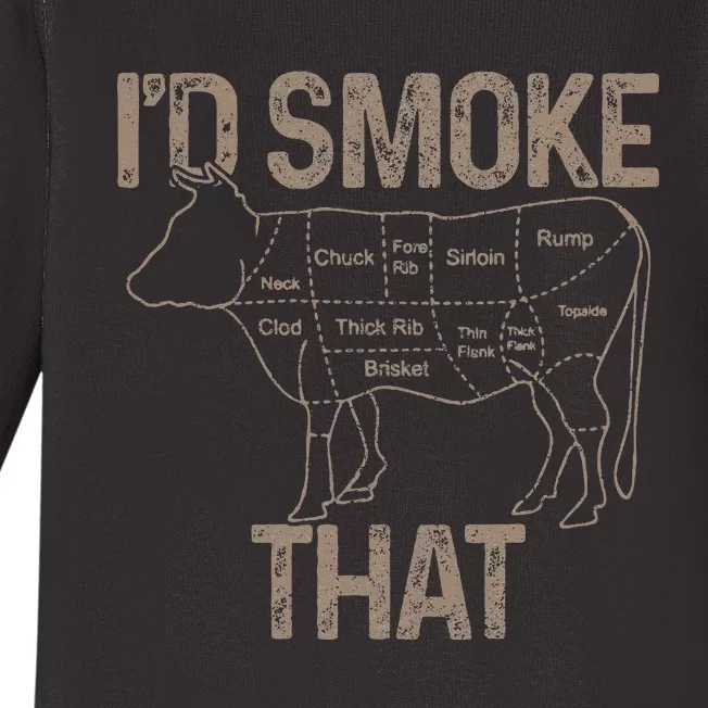 Chef Butcher Cook BBQ Id Smoke That Cow Beef Funny Gift Baby Long Sleeve Bodysuit