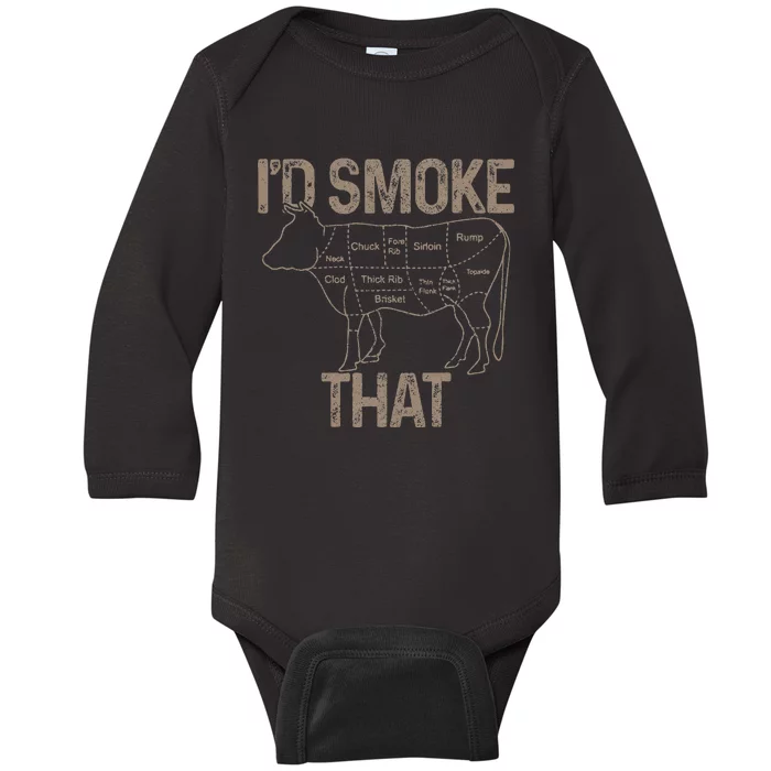 Chef Butcher Cook BBQ Id Smoke That Cow Beef Funny Gift Baby Long Sleeve Bodysuit