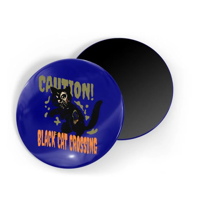 Caution Black Cat Crossing Scary Spooky Halloween Gift Magnet