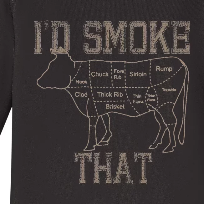 Chef Butcher Cook BBQ I'd Smoke That Cow Beef Funny Gift Baby Long Sleeve Bodysuit