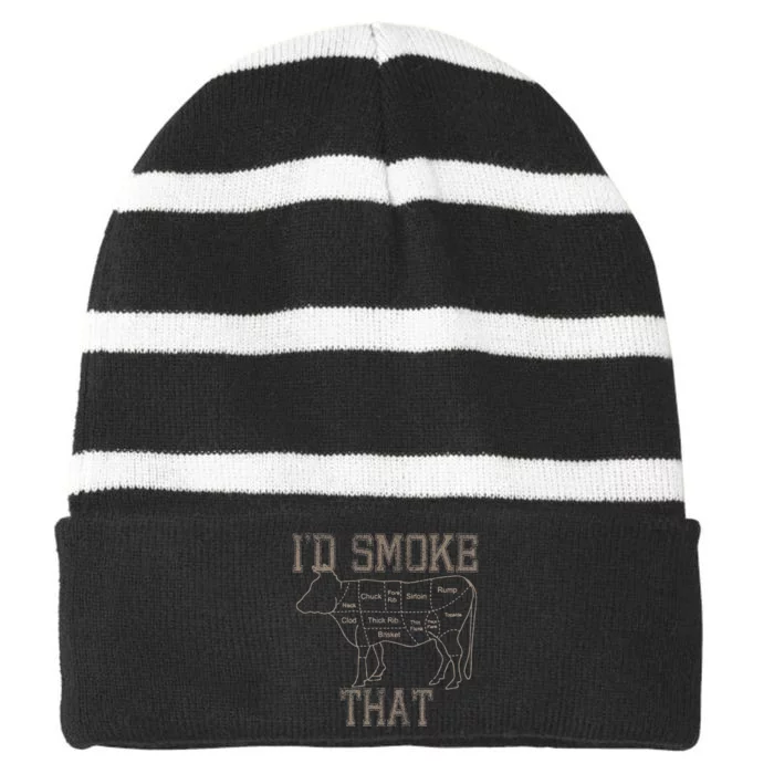 Chef Butcher Cook BBQ I'd Smoke That Cow Beef Funny Gift Striped Beanie with Solid Band