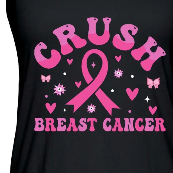 Crush Breast Cancer Awareness Bling Pink Ribbon Ladies Essential Flowy Tank