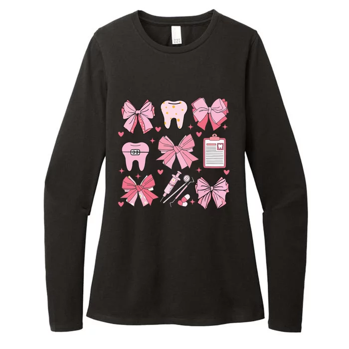 Coquette Bow Cute Teeth Dentist Squad Dental Assistant Womens CVC Long Sleeve Shirt