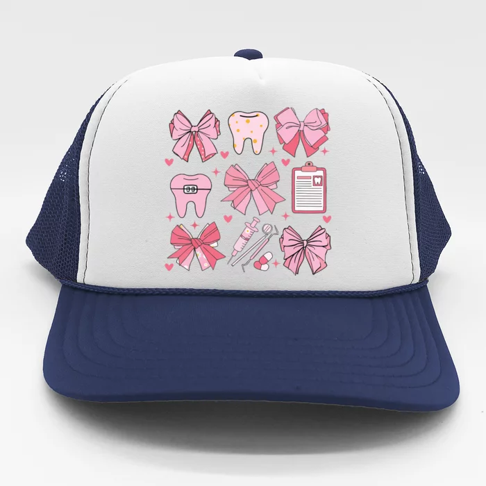 Coquette Bow Cute Teeth Dentist Squad Dental Assistant Trucker Hat