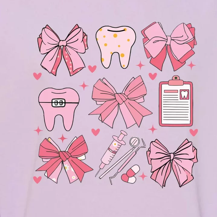 Coquette Bow Cute Teeth Dentist Squad Dental Assistant Garment-Dyed Sweatshirt