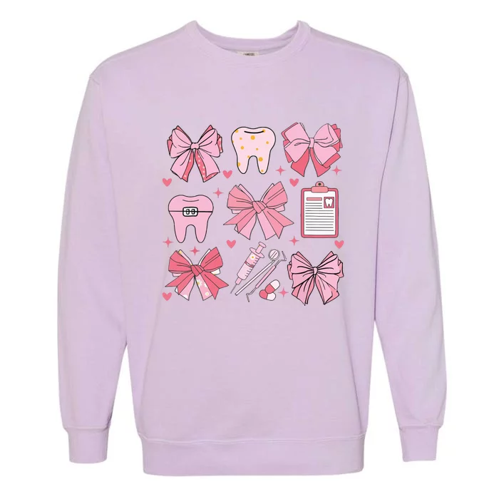 Coquette Bow Cute Teeth Dentist Squad Dental Assistant Garment-Dyed Sweatshirt