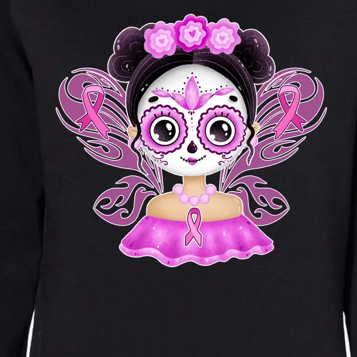 Cute Breast Cancer Awareness Sugar Skull Girl Womens California Wash Sweatshirt