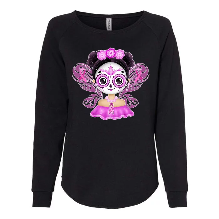 Cute Breast Cancer Awareness Sugar Skull Girl Womens California Wash Sweatshirt