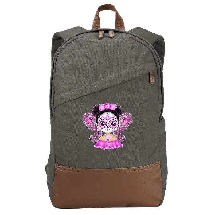 Cute Breast Cancer Awareness Sugar Skull Girl Cotton Canvas Backpack