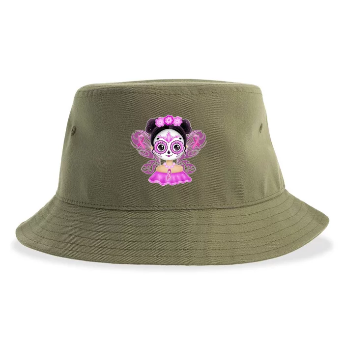 Cute Breast Cancer Awareness Sugar Skull Girl Sustainable Bucket Hat