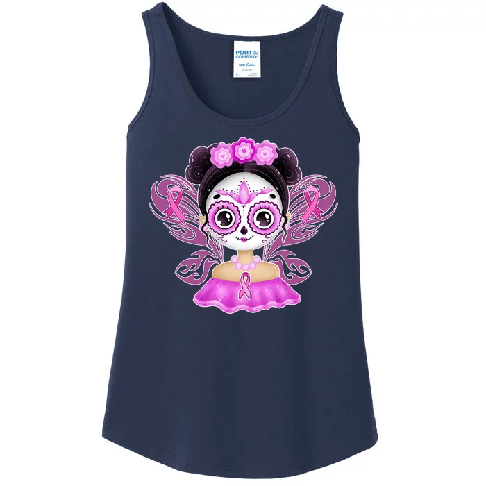 Cute Breast Cancer Awareness Sugar Skull Girl Ladies Essential Tank