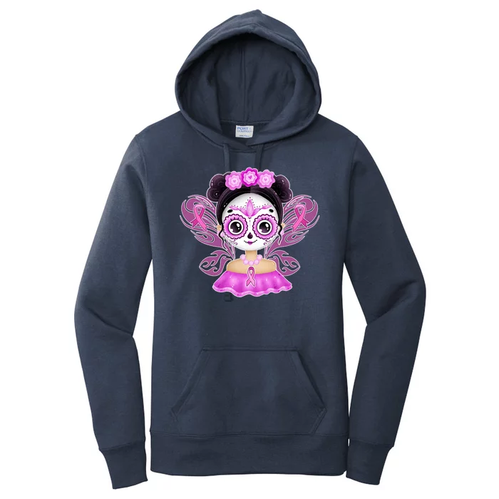 Cute Breast Cancer Awareness Sugar Skull Girl Women's Pullover Hoodie