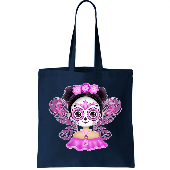 Cute Breast Cancer Awareness Sugar Skull Girl Tote Bag