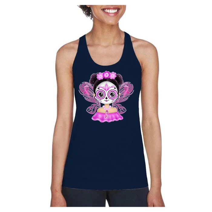 Cute Breast Cancer Awareness Sugar Skull Girl Women's Racerback Tank