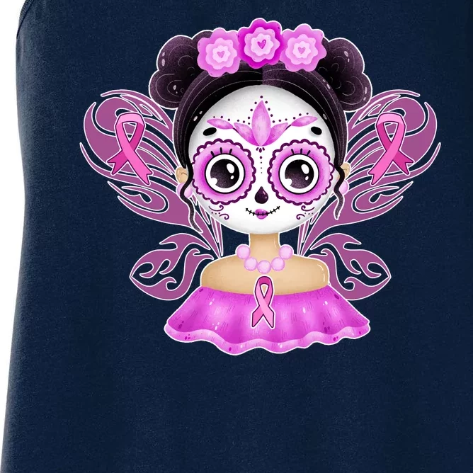 Cute Breast Cancer Awareness Sugar Skull Girl Women's Racerback Tank