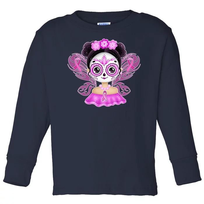 Cute Breast Cancer Awareness Sugar Skull Girl Toddler Long Sleeve Shirt