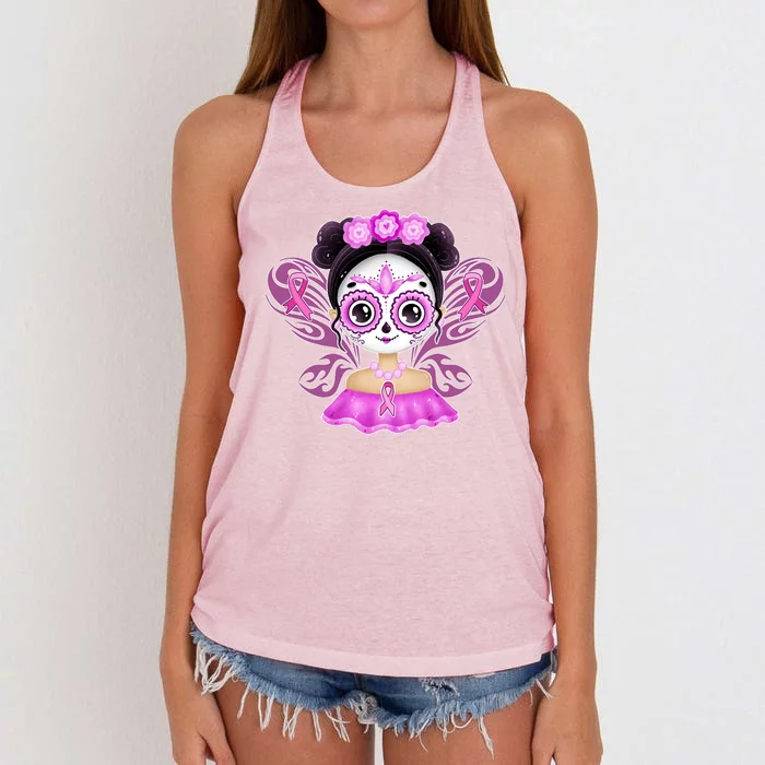 Cute Breast Cancer Awareness Sugar Skull Girl Women's Knotted Racerback Tank