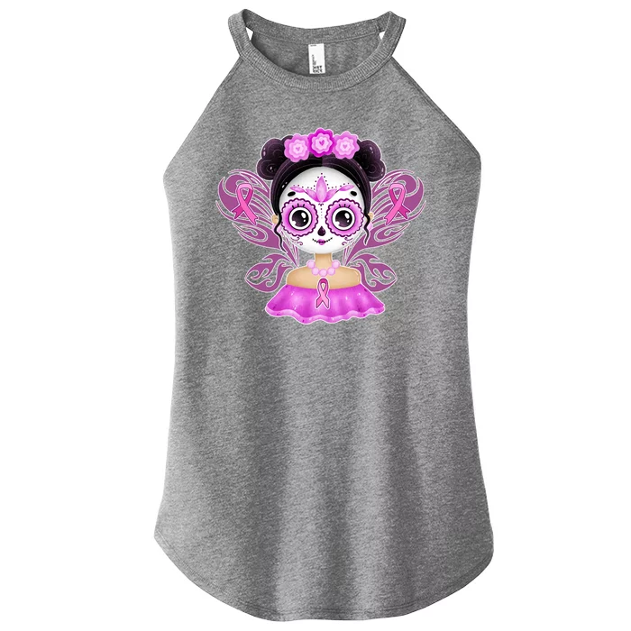 Cute Breast Cancer Awareness Sugar Skull Girl Women’s Perfect Tri Rocker Tank