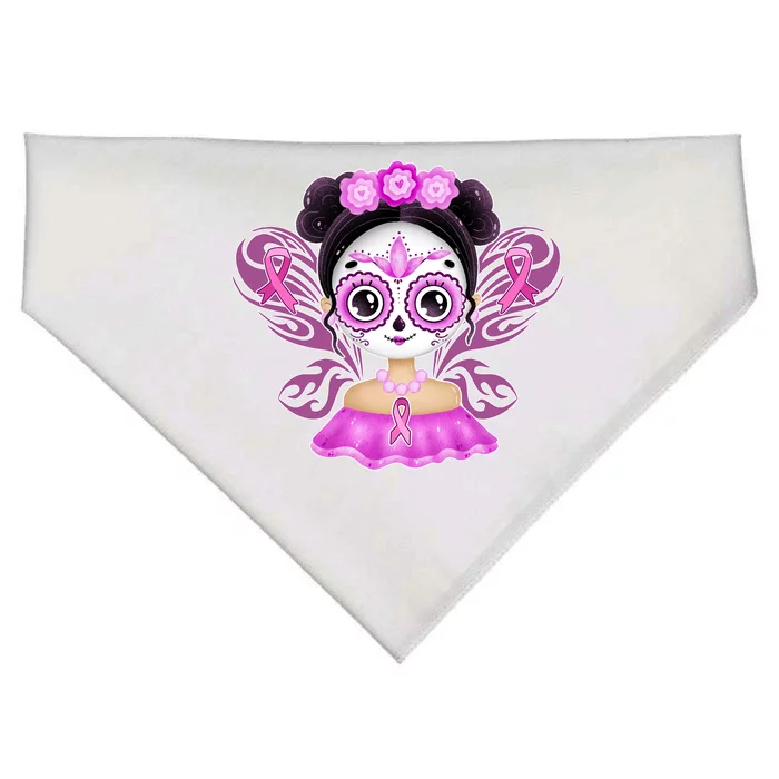 Cute Breast Cancer Awareness Sugar Skull Girl USA-Made Doggie Bandana