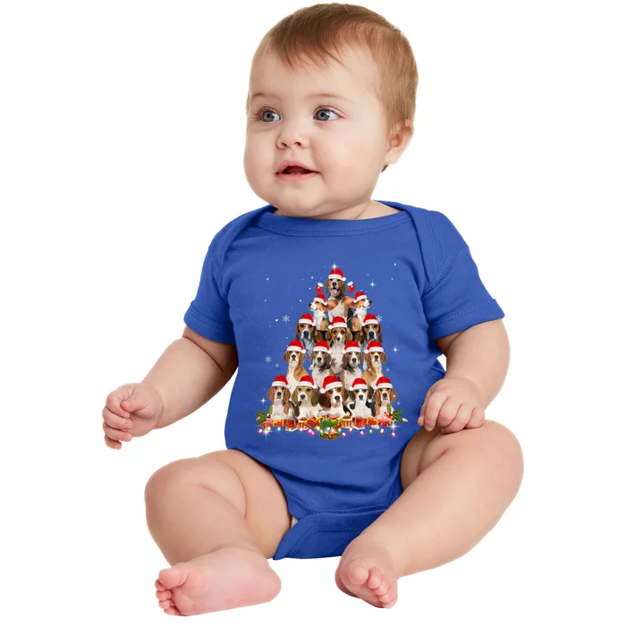 Cute Beagles Christmas Tree Dog Santa Xmas Tee Funny Pajamas Gift Baby Bodysuit