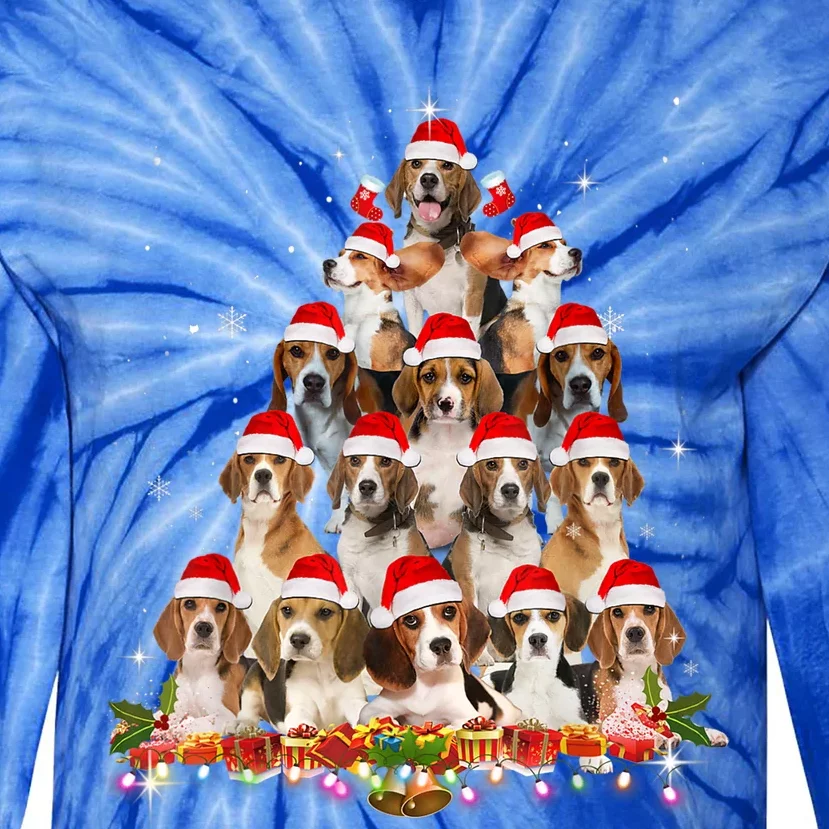 Cute Beagles Christmas Tree Dog Santa Xmas Tee Funny Pajamas Gift Tie-Dye Long Sleeve Shirt