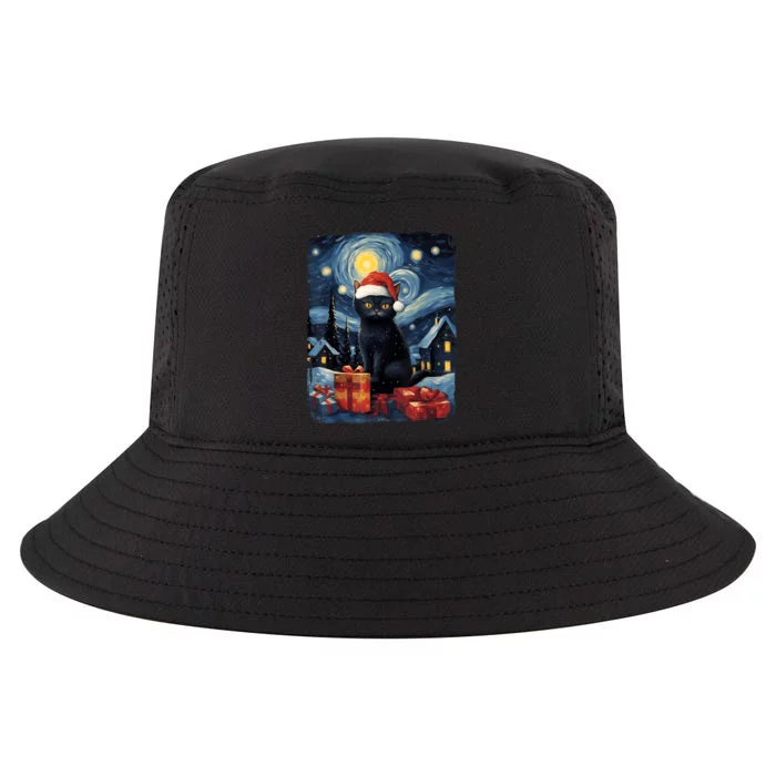 Christmas Black Cat Starry Night Van Gogh Retro Cat Art Cool Comfort Performance Bucket Hat