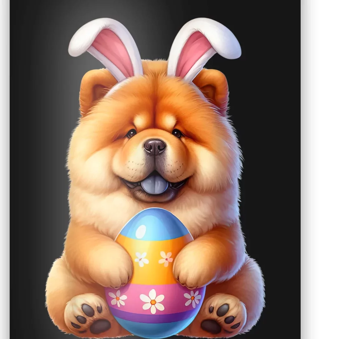 Cute Bunny Chow Chow Dog Easter Hug Eggs Easter Day Poster