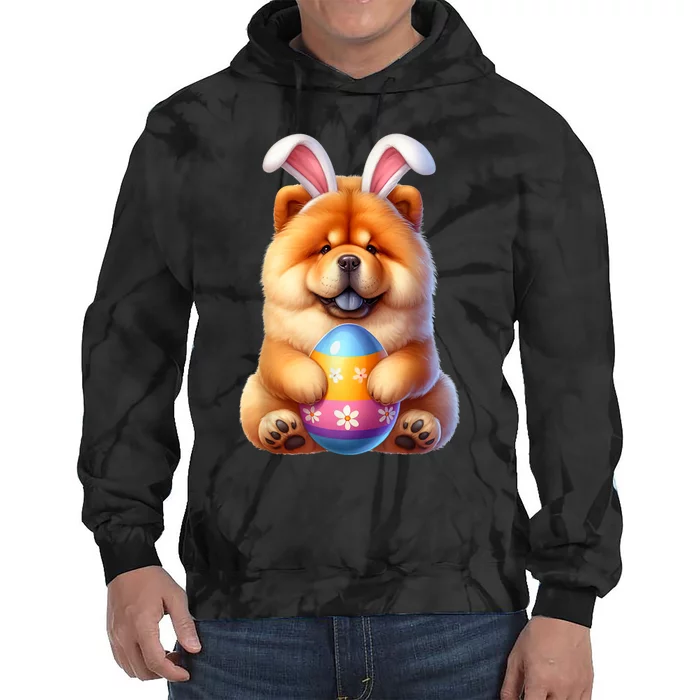 Cute Bunny Chow Chow Dog Easter Hug Eggs Easter Day Tie Dye Hoodie