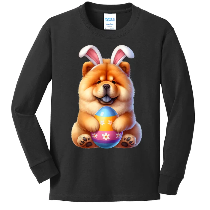 Cute Bunny Chow Chow Dog Easter Hug Eggs Easter Day Kids Long Sleeve Shirt