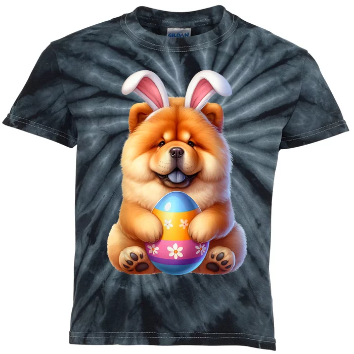 Cute Bunny Chow Chow Dog Easter Hug Eggs Easter Day Kids Tie-Dye T-Shirt