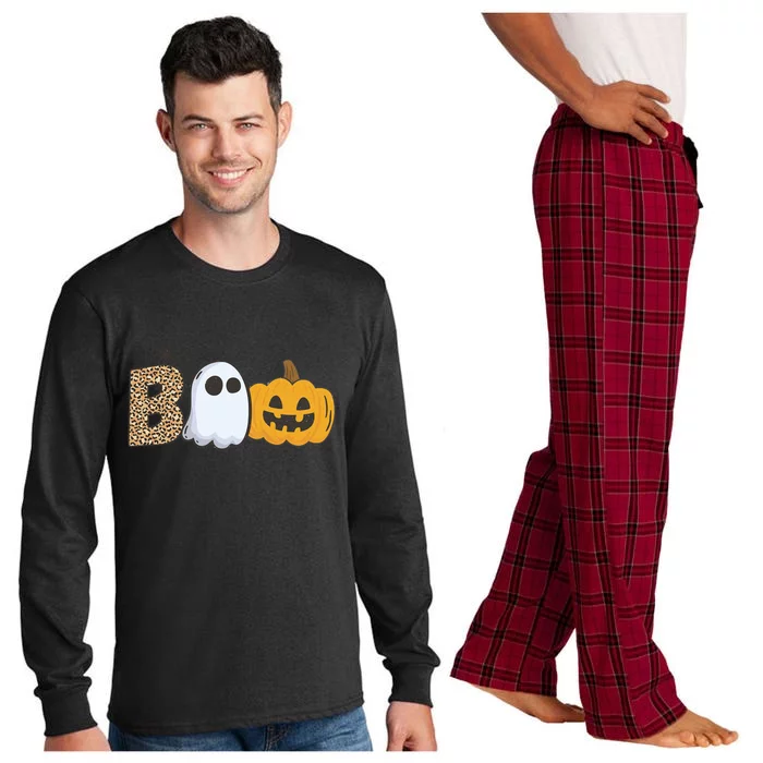 Cute But Creepy Ghost Boo Pumpkin Leopard Halloween Cute Gift Long Sleeve Pajama Set