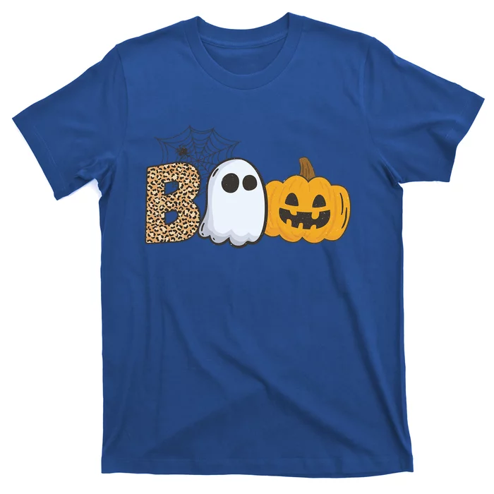 Cute But Creepy Ghost Boo Pumpkin Leopard Halloween Cute Gift T-Shirt