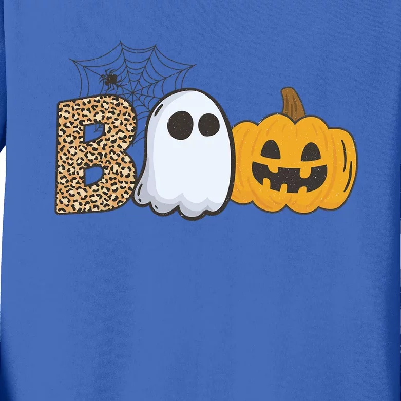 Cute But Creepy Ghost Boo Pumpkin Leopard Halloween Cute Gift Kids Long Sleeve Shirt