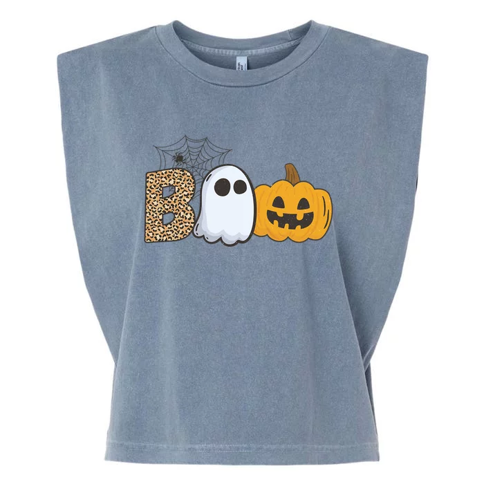 Cute But Creepy Ghost Boo Pumpkin Leopard Halloween Cute Gift Garment-Dyed Women's Muscle Tee