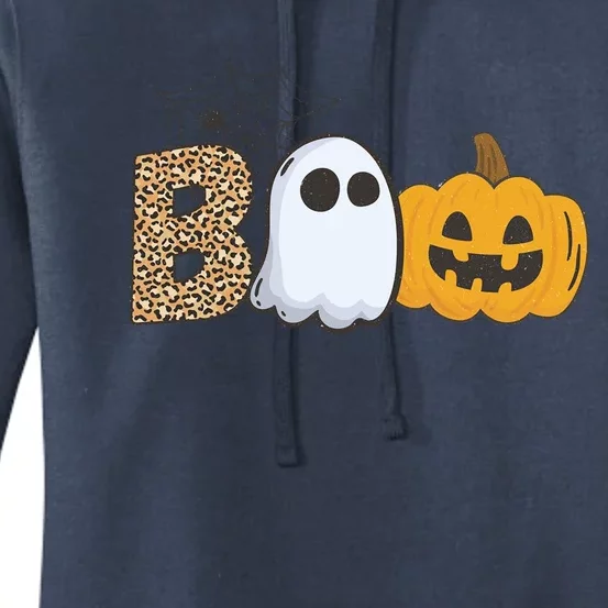 Cute But Creepy Ghost Boo Pumpkin Leopard Halloween Cute Gift Women's Pullover Hoodie