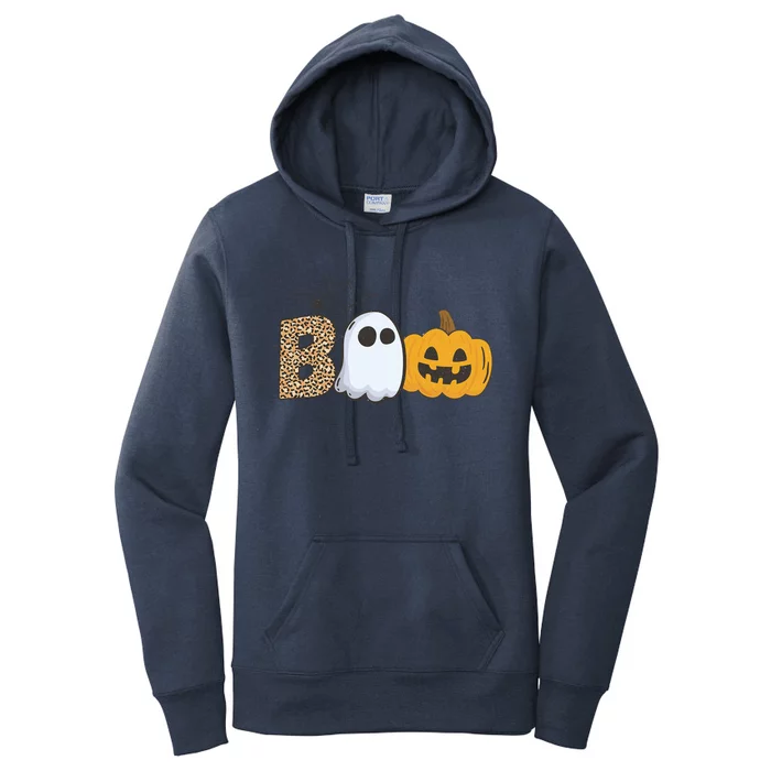 Cute But Creepy Ghost Boo Pumpkin Leopard Halloween Cute Gift Women's Pullover Hoodie