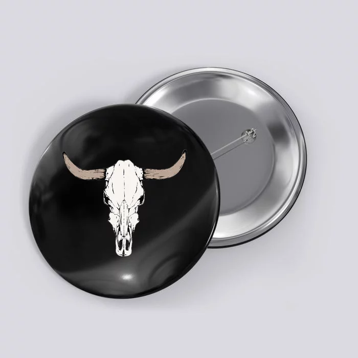 Cow Bull Cattle Skull Head Western Vintage Animal Graphic Button