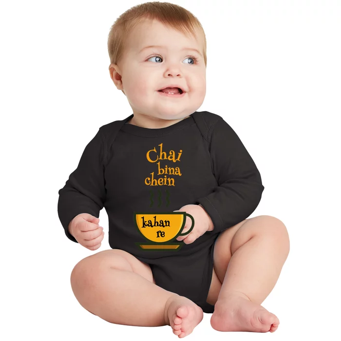 Chai Bina Chain Kaha Re Funny Bollywood Love Desi Meme Baby Long Sleeve Bodysuit