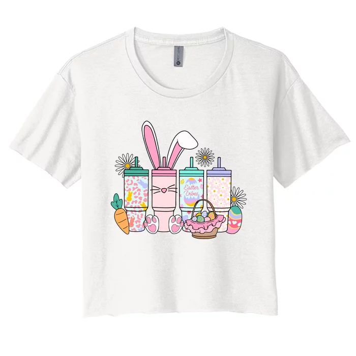 Cute Bunny Cup Lover Easter Day Women's Crop Top Tee