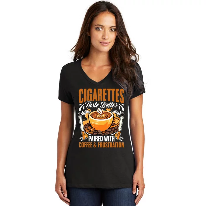 Caffeine Barista Coffee Brew Cigar Smoker Cigarettes Coffee Women's V-Neck T-Shirt