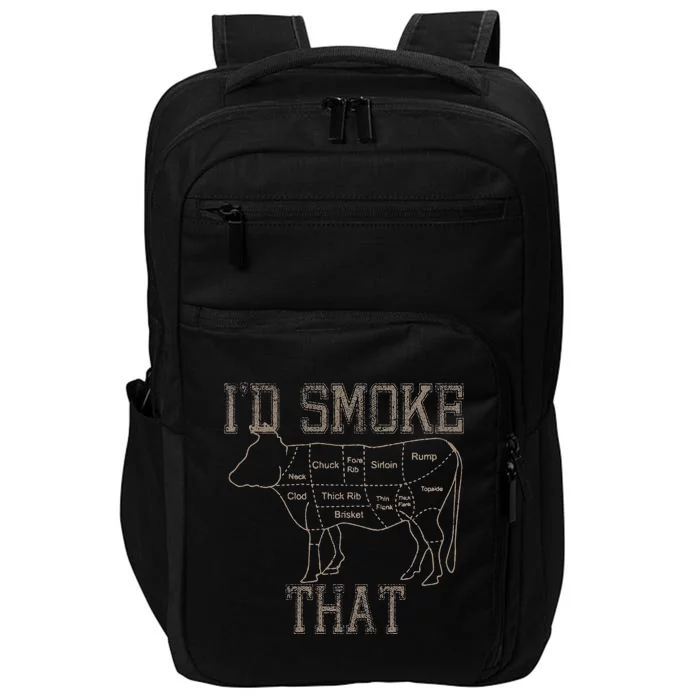 Chef Butcher Cook BBQ Id Smoke That Cow Beef Funny Gift Impact Tech Backpack