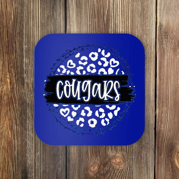 Cougars Blue Cheetah Leopard School Sports Fan Team Spirit Coaster