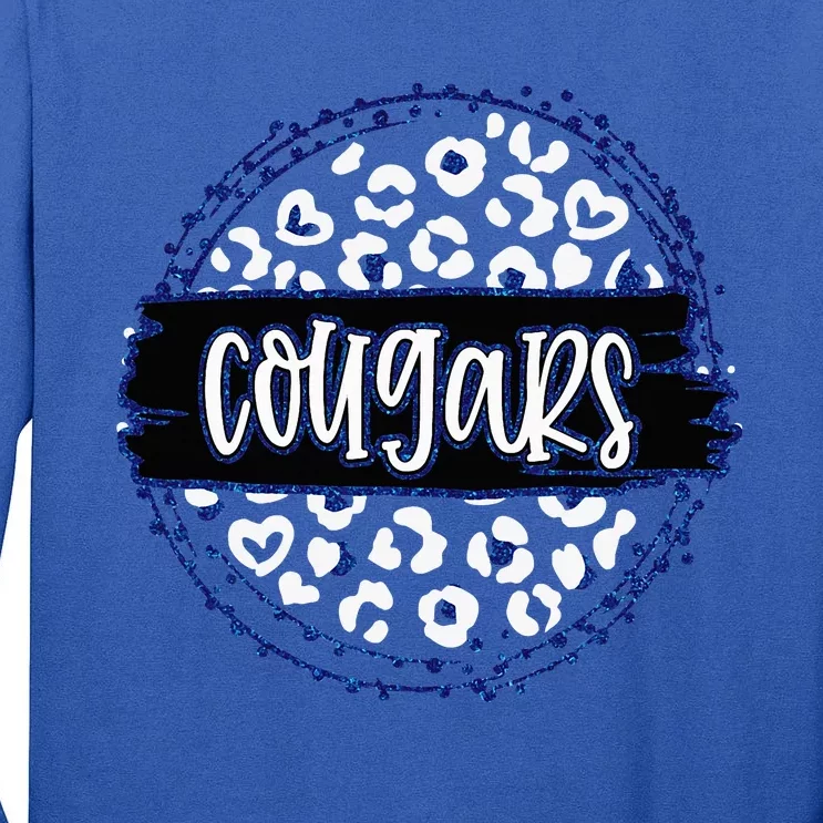 Cougars Blue Cheetah Leopard School Sports Fan Team Spirit Tall Long Sleeve T-Shirt