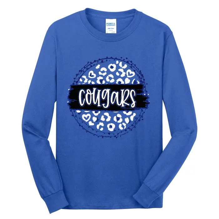 Cougars Blue Cheetah Leopard School Sports Fan Team Spirit Tall Long Sleeve T-Shirt