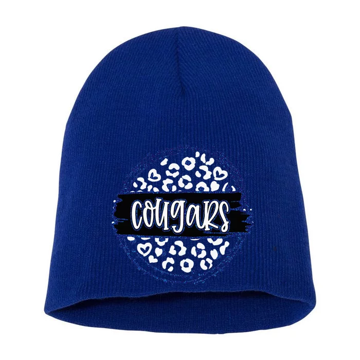 Cougars Blue Cheetah Leopard School Sports Fan Team Spirit Short Acrylic Beanie