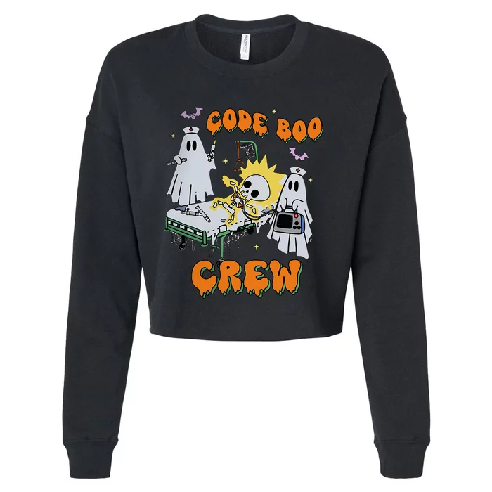 Code Boo Crew Funny Ghost Nurse Halloween Costume Nursing Cropped Pullover Crew