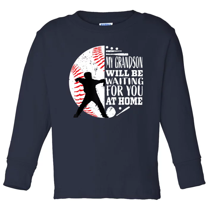 Cute Baseball Catcher Grandma Grandpa Grandson Quote Graphic Toddler Long Sleeve Shirt